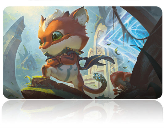 Animated character with a sword on a scenic background