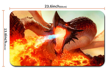 Dragon-themed product with dimensions and a carrying strap shown