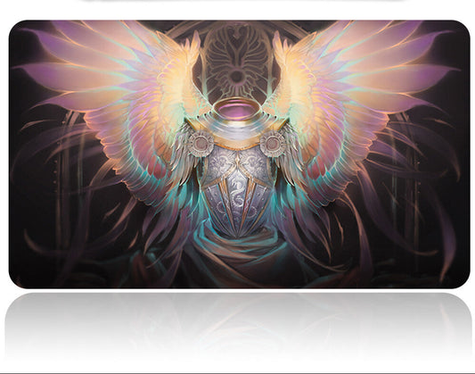 Decorative mat with angel wings design on a black background
