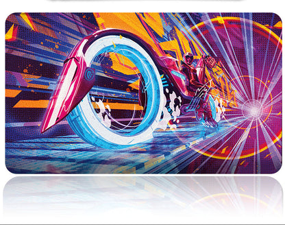 Colorful futuristic design with a bike on a white background