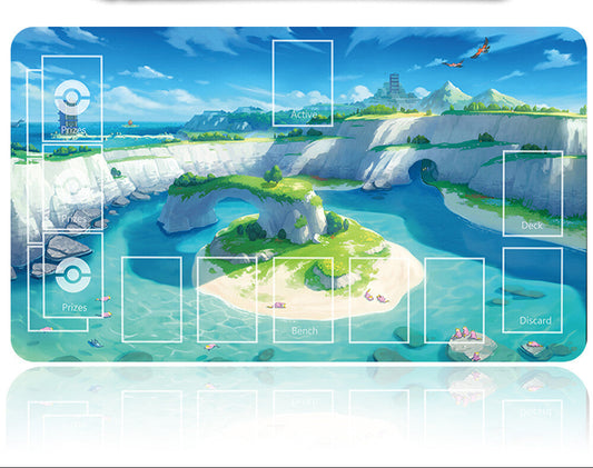 Gaming mouse pad with scenic design and metal handle on a white background
