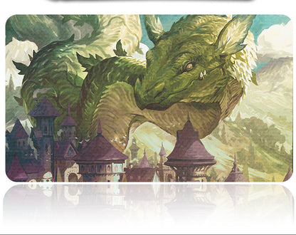 Green dragon design on a product packaging with a castle in the background