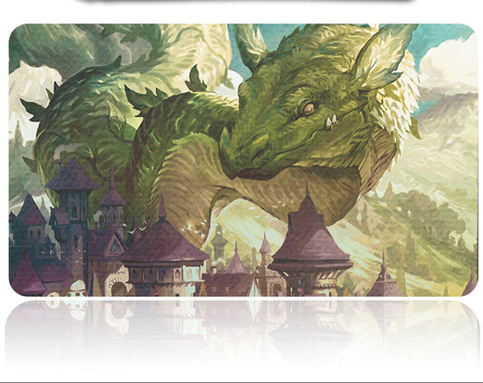 Green dragon design on a product packaging with a castle in the background