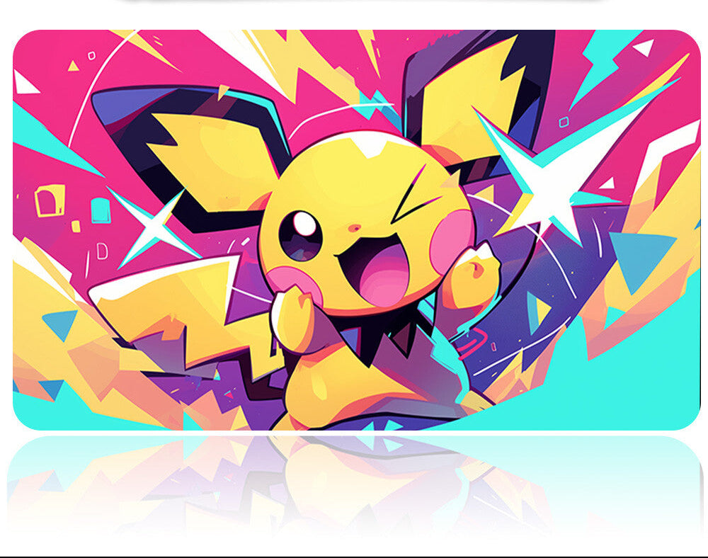 Colorful mouse pad with Pikachu design on a white background