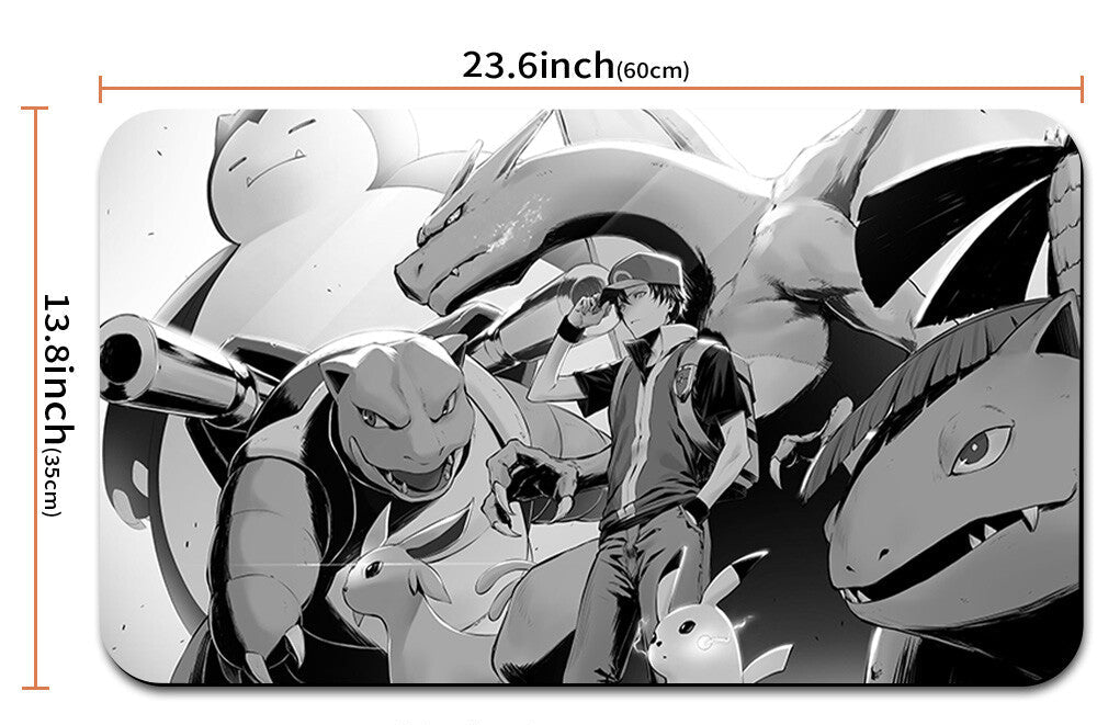 Pokémon-themed mouse pad with character illustration and measurements