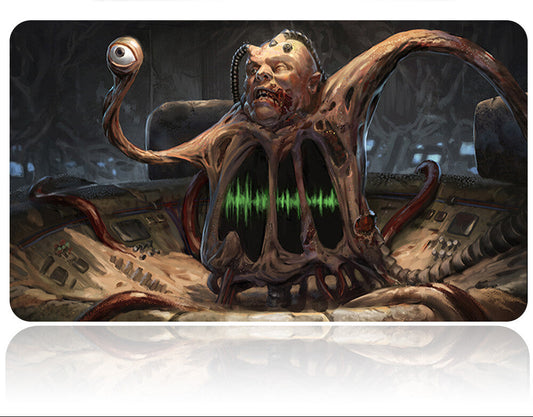 Gaming mouse pad with a creature design and a flashlight above it