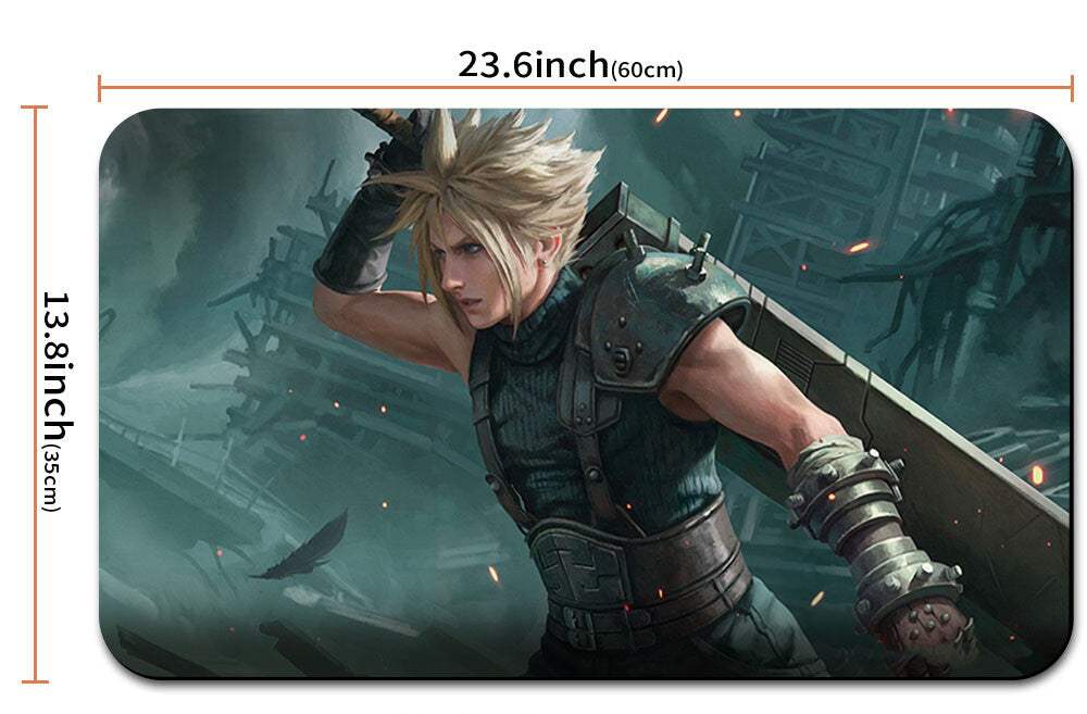 Mouse pad with character design and measurements, including a carrying bag.