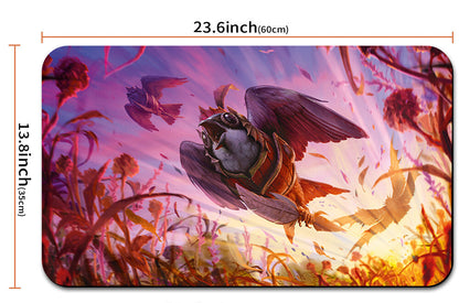 Mouse pad with dragon design and measurements, including a carrying strap.