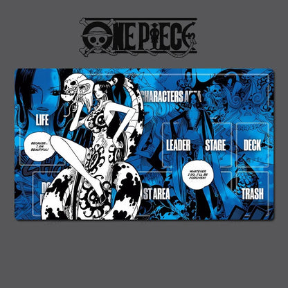 Card game mat with anime character design and 'One Piece' branding