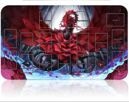Gaming mouse pad with character design and pen on a white background