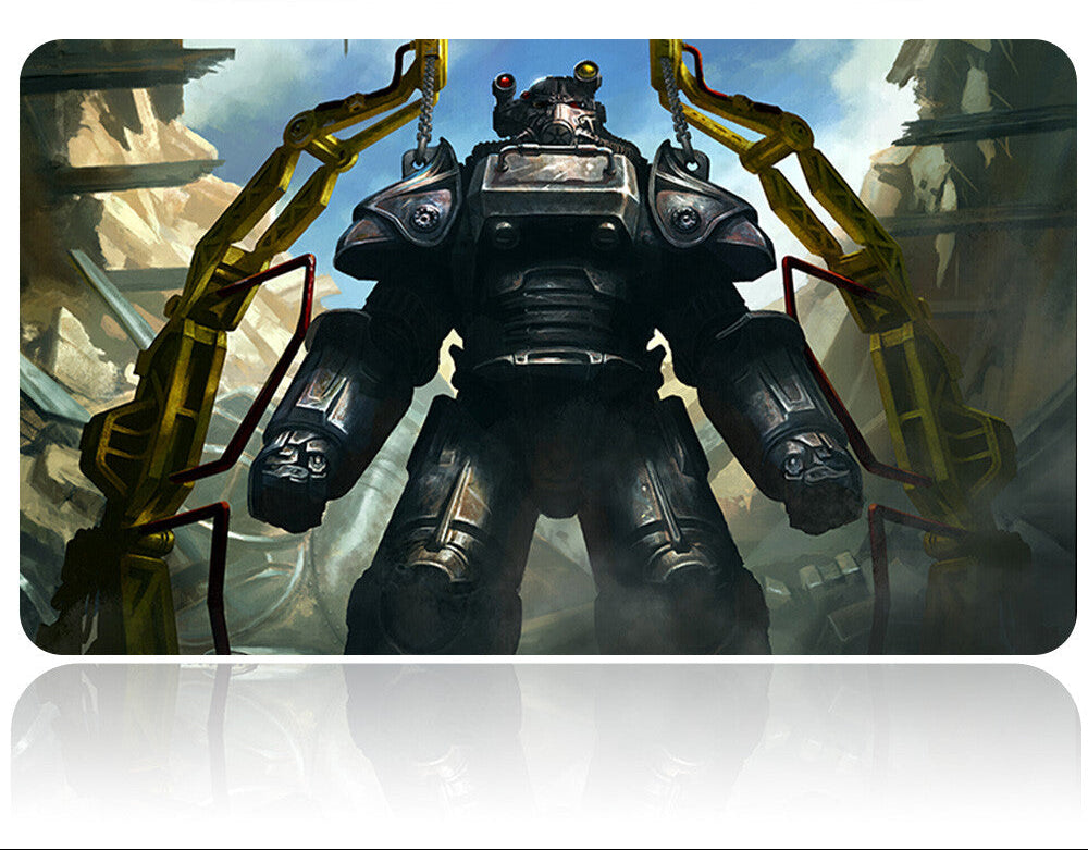 Mechanical suit with spider-like legs in a sci-fi setting