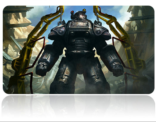 Mechanical suit with spider-like legs in a sci-fi setting