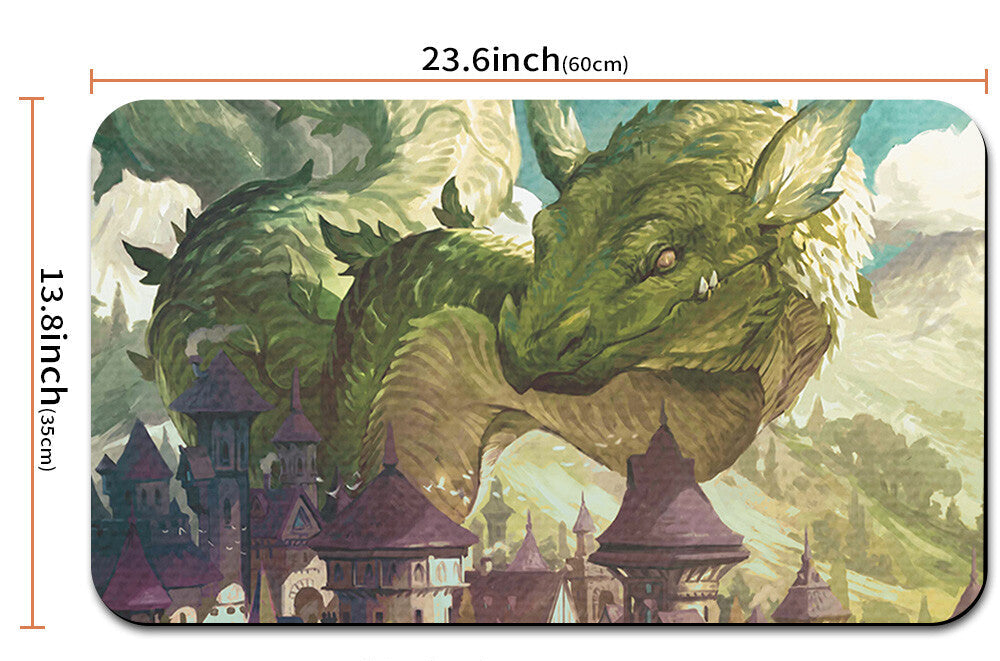 Dragon-themed product with castle background and measurements
