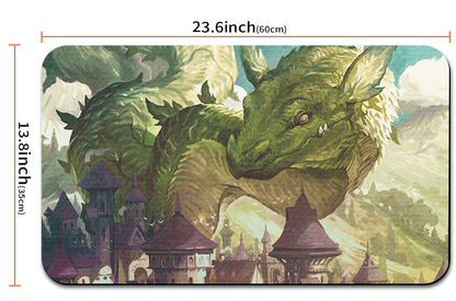 Dragon-themed product with castle background and measurements