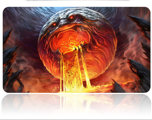 Gaming mouse pad with fiery dragon design and pen on a white background