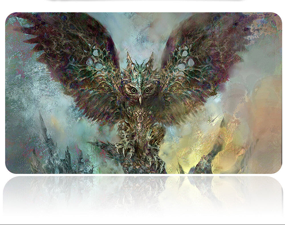 Futuristic knife with a stylized owl design on a colorful background
