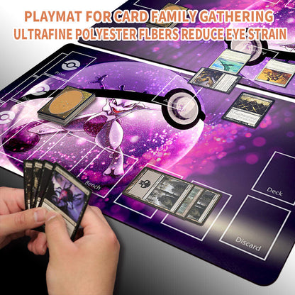 NEW Pokemon Mewtwo Playmat Stitched Edge with Card Zones Rubber Game Playmat Stitched Edge of TCG