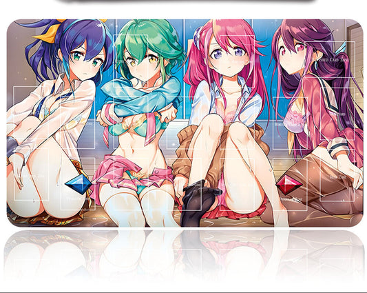 Four animated characters with colorful hair on a product packaging
