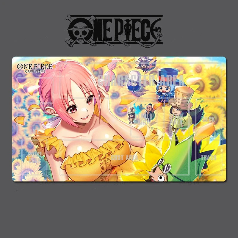 One Piece card game playmat with anime character and colorful design