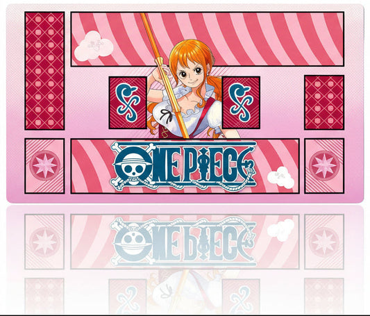 Character from 'One Piece' on a pink background with decorative elements